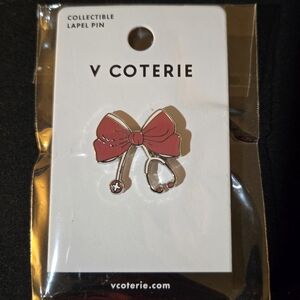 V Coterie Red Bow Lapel Pin